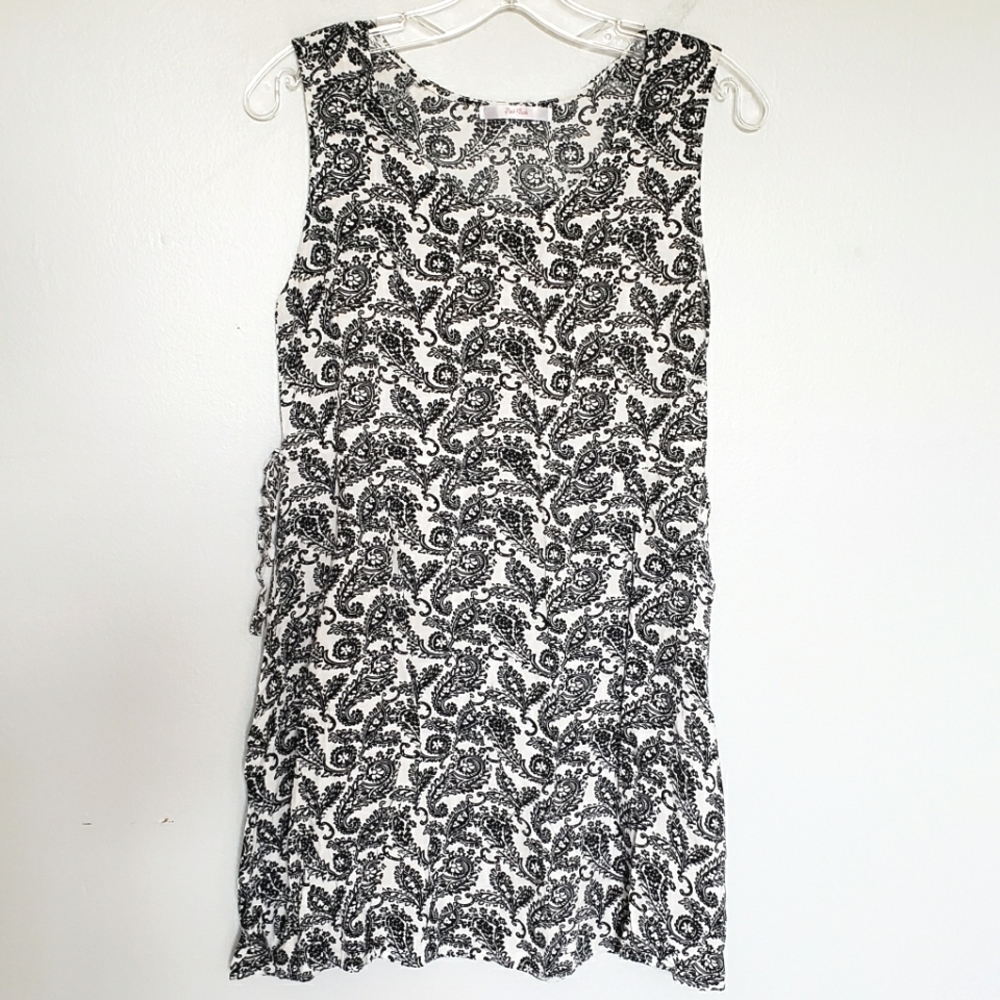 Pink Blush Maternity White Black Paisley Side Tie Tunic Top M